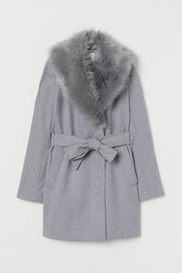 Fur Collar Tie Coat